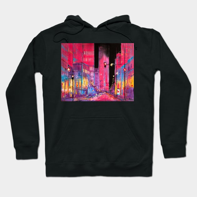 Neon Chicago At Night Hoodie by NataliaShchip